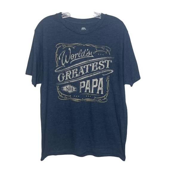 Worlds Greatest No.1 Papa Graphic Tshirt Fathers Day Gift Blue Size Medium - Picture 1 of 8